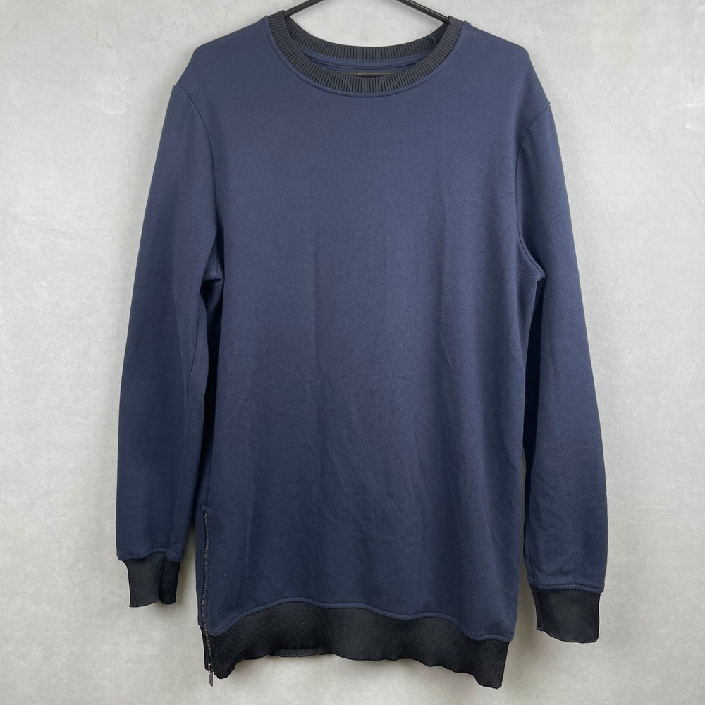 Forever 21 Navy Blue‎ Longline Crewneck Sweatshirt Side Zipper Rib Trim Urban M